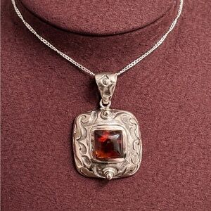 Italian Sterling Silver Ornate Pendant Necklace